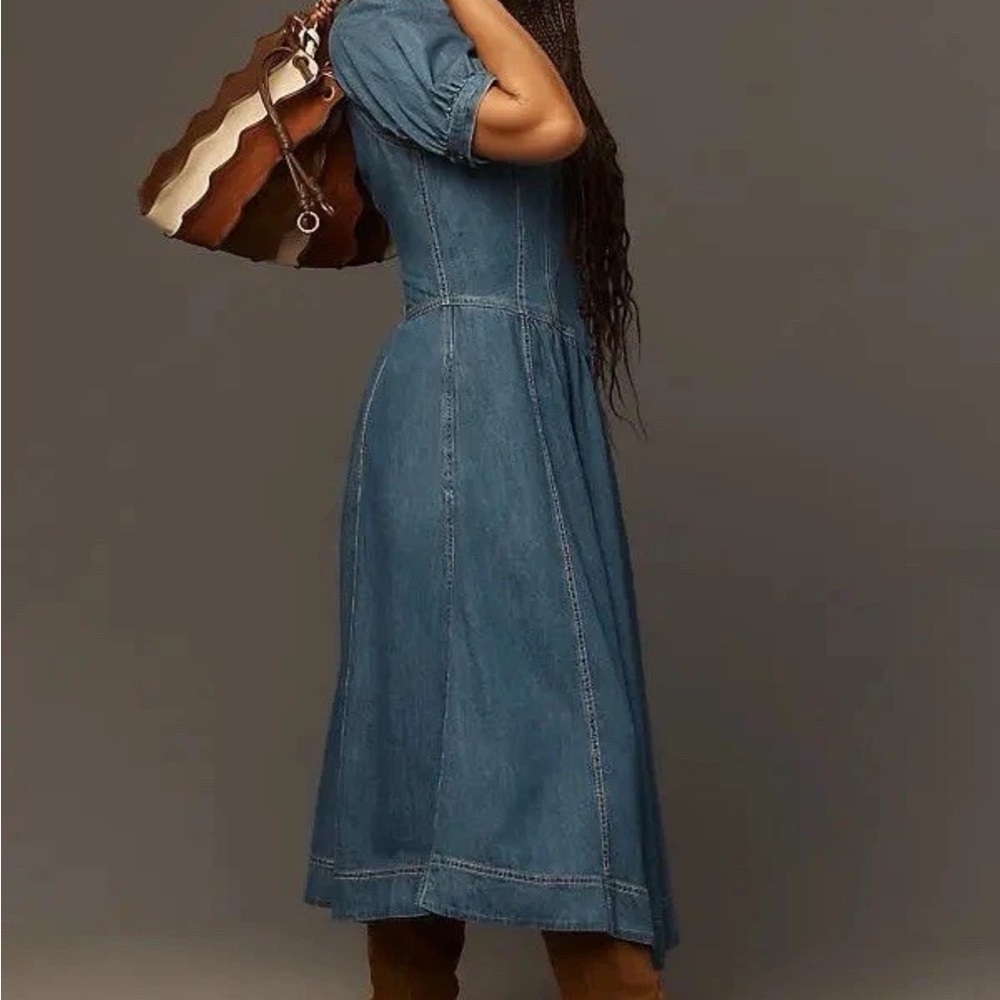 Pilcro Anthropologie Blue Denim Midi Dress Button Up size 4 polished Casual